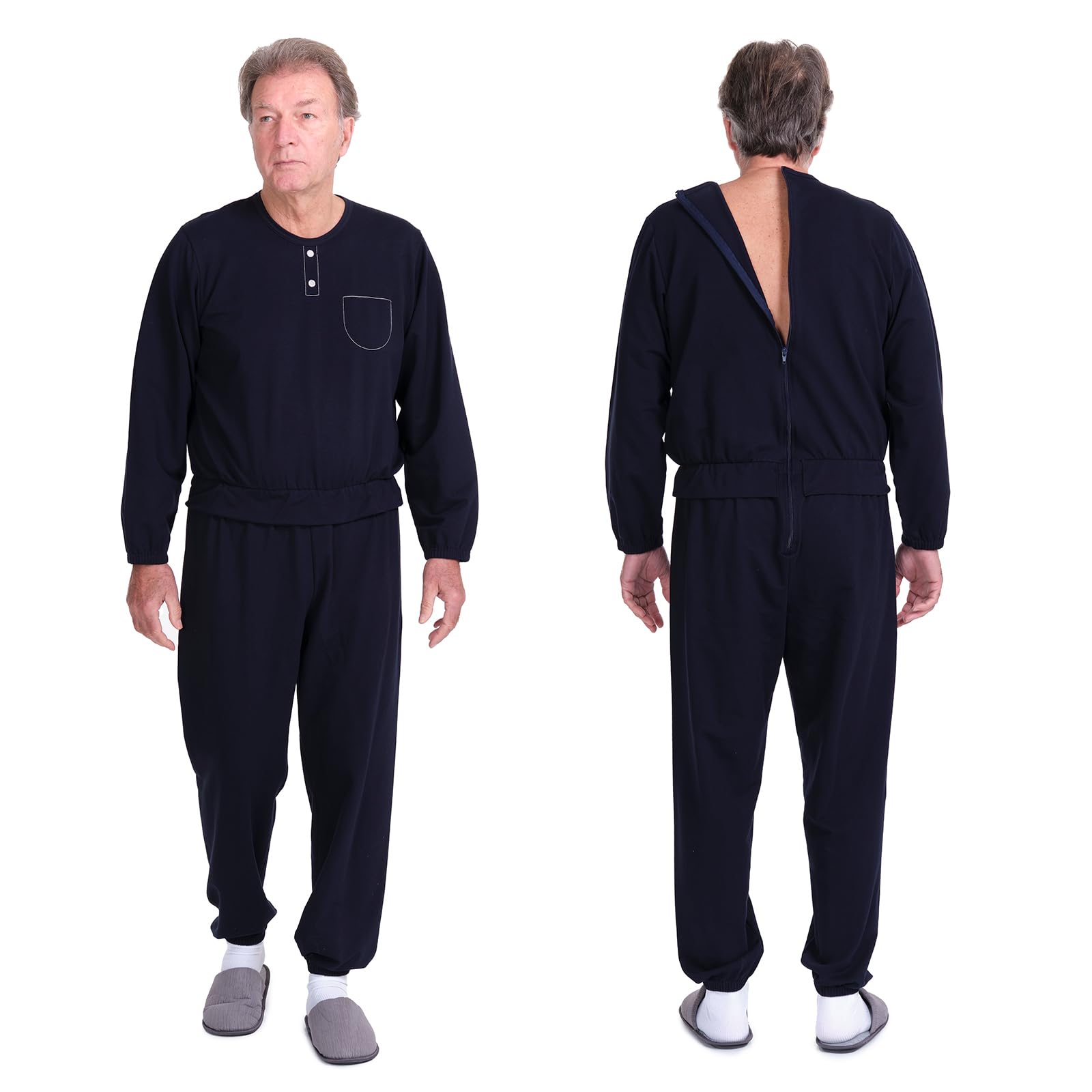 Combinaison d'hygiène pour personnes âgées, incontinence ou maladie d'Alzheimer - 9010 - Fermeture dorsale - 1 pièce, bleu, XL