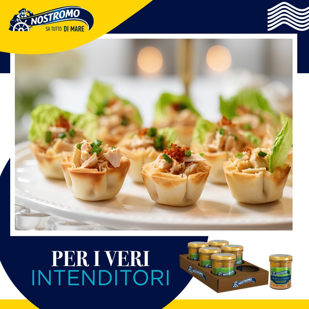 Nostromo Filetti di Tonno all’Olio Extravergine di Oliva 180g – 6 Vasetti, Qualità Superiore, Lavorati a Mano – Fonte di Omega 3, Gusto Premium