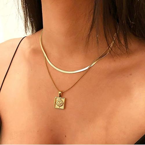 Miniatura 3 de Fiusem Collar chapado en oro para mujer, collar de cadena de espiga chapado en oro de 14 quilates, gargantilla de cadena de serpiente chapada en oro