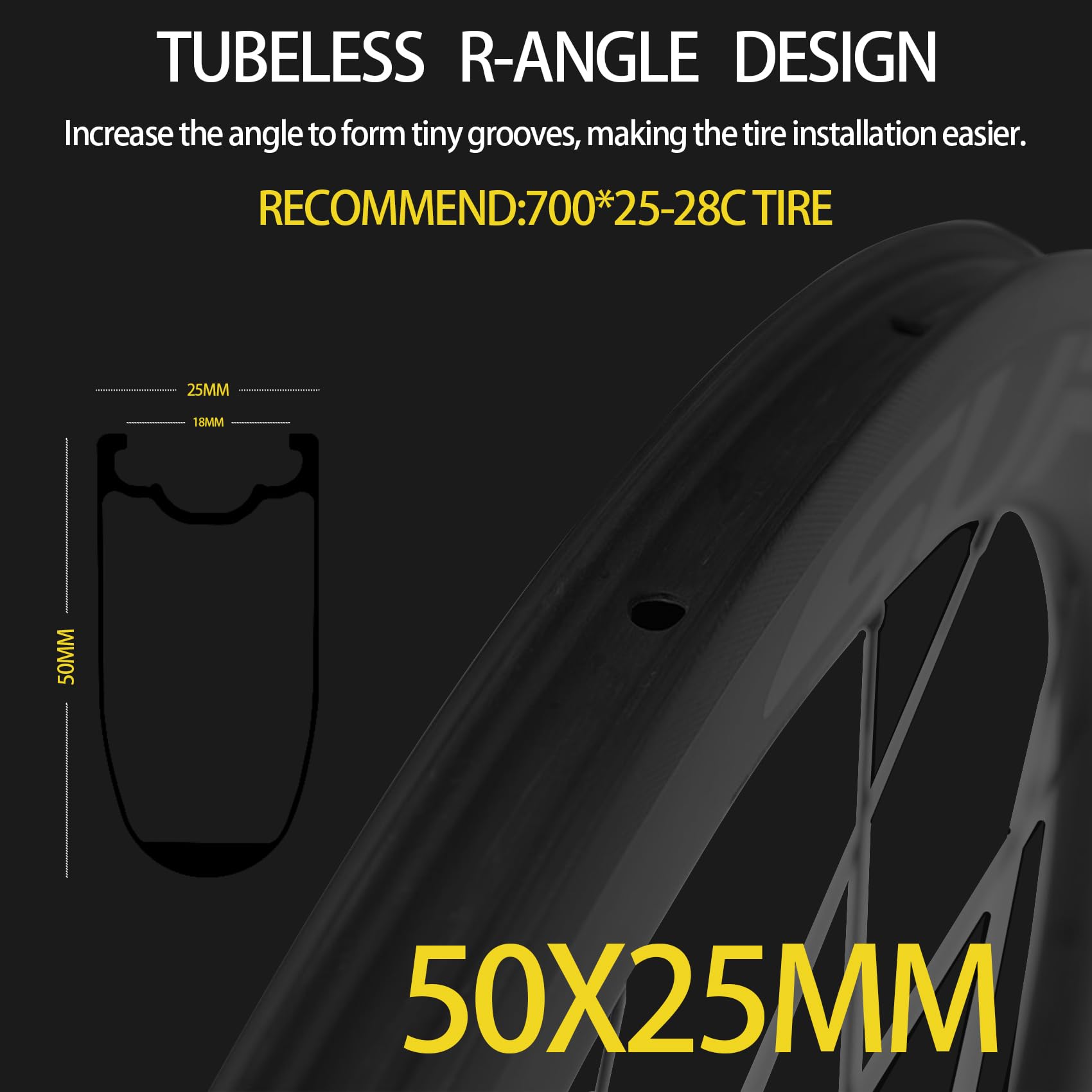 Superteam Carbon Wheelset 700C Rim Brake 50mm Matte 25mm, Road Bike Wheels Support 8/9/10/11 Speed, Tubeless 25-28c Cycling Accessory, Shim 8-12 Speed