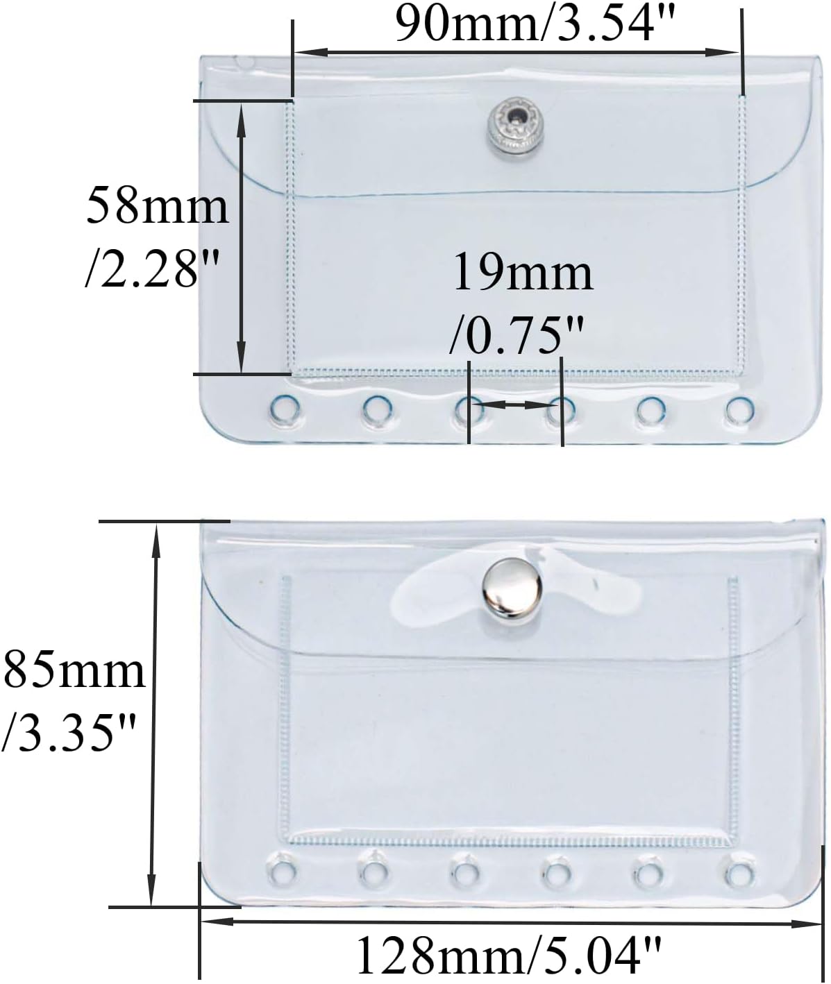 3PCS A7 Binder Pockets 6 Holes Cash Stuffing Wallet with Card Slot & Snap Closure & Keychain PVC Clear Pouches Coin Holder Organizer Binder Accessory (Clear) image 3