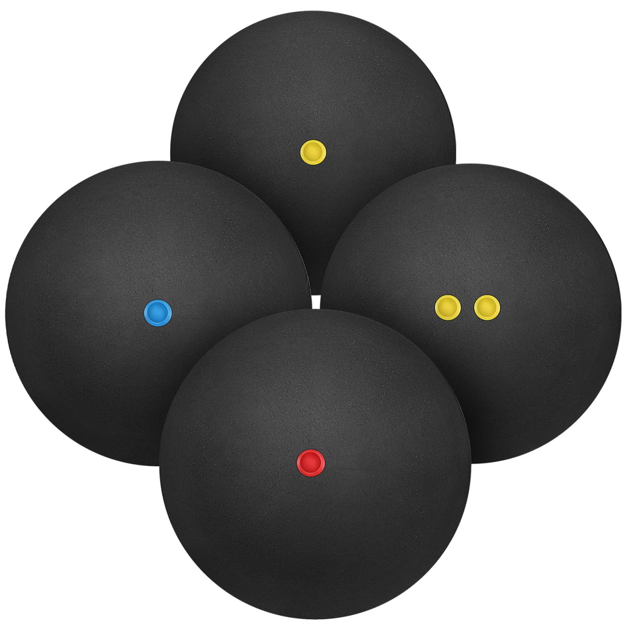 UKCOCO Pelotas de Squash 4 Piezas Alto Rebote Punto Rojo Azul Amarillo Competición 4 Niveles Velocidad