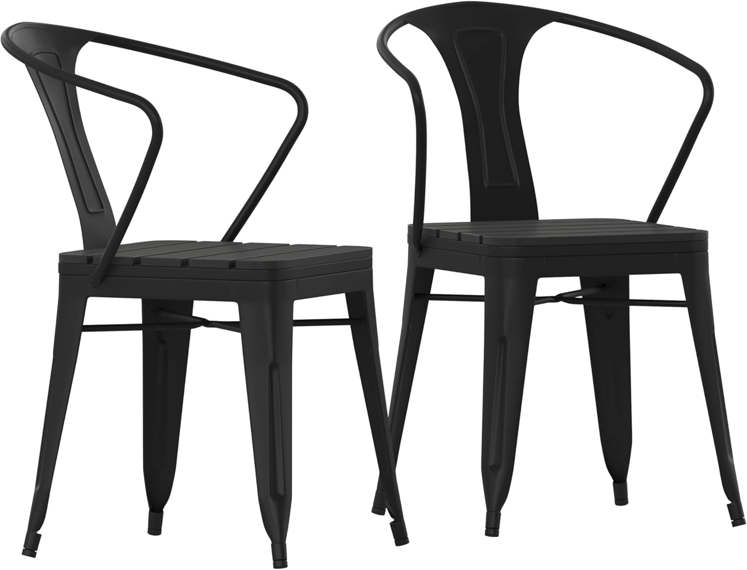 Flash Furniture Helvey Set of 2 Commercial Indoor/Outdoor Chairs - Black Poly Resin Slat Seats - Black Vertical Slat Back Steel Frames - Stackable up to 8 Chairs High