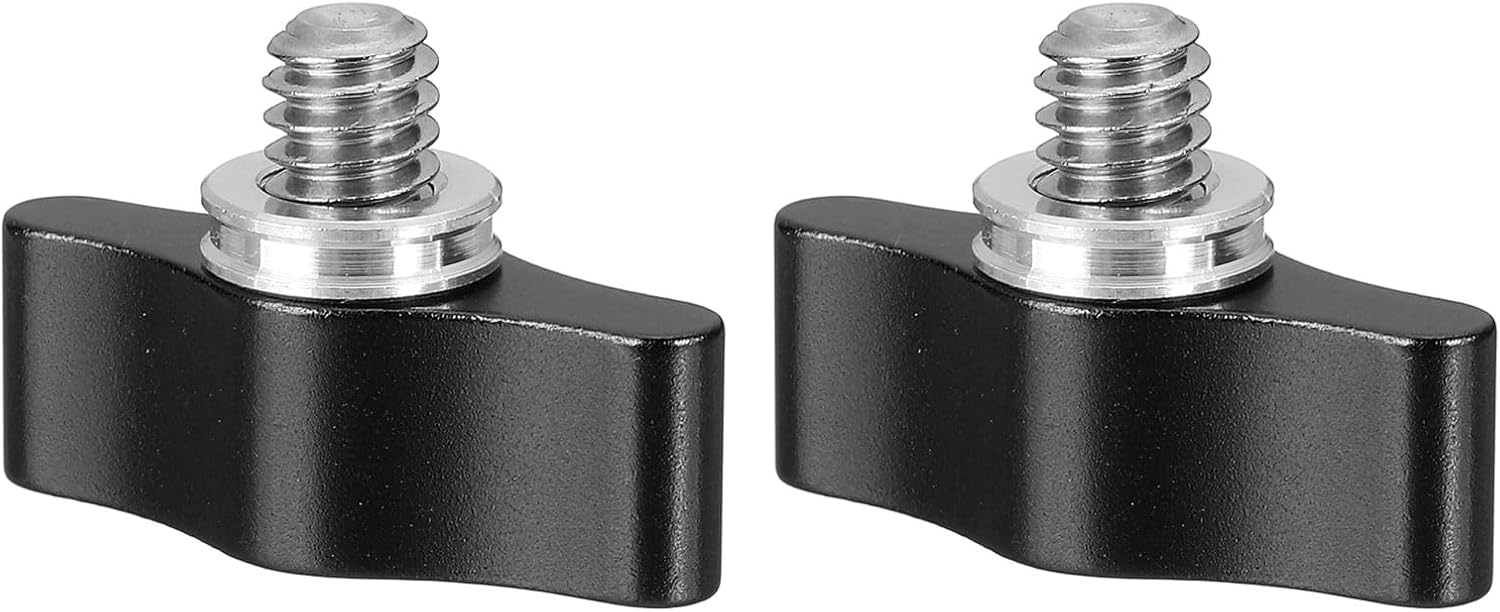 PATIKIL Clamping Screw Knob 1/4" x 0.75", 2Pcs Aluminum Alloy t Shaped Camera Thumb Screws for DSLR Flash Bracket Light Stand Adapter Action Sports Camera Mounting System, Black