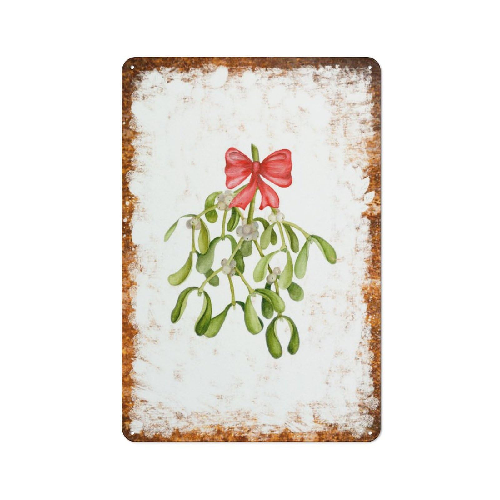 Watercolor Mistletoe Vintage Wall Sign, Home Restaurant Garden Cute Art Decor, Yard Garage Ornament,8x12 Inch