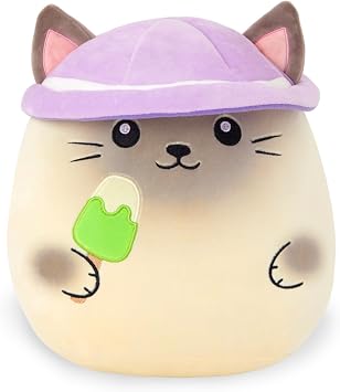 Houwsbaby 12 Siamese Kitten Cat Soft Plush Pillow Eating Ice Cream with Hat Birthday for Kids Boys Girls 12 Siamese Cat