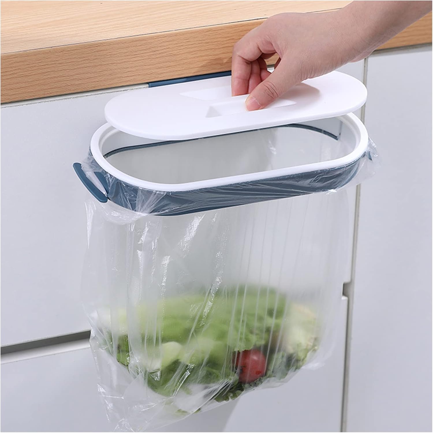 Set of 2 Trash Bag Holder Rack, Hanging Organizer Garbage Bag Holder, With Removable Lid - Multi for Kitchen Cabinet Door Storage Cupboard, Kitchen Towel Rails Rack, Blue & Pink