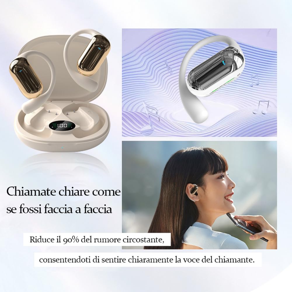 SLuB Cuffie wireless a conduzione aerea | Bluetooth 5.4 | Chiamate nitide | Mono/stereo | Accoppiamento automatico | Custodia ad alta capacità | Ideali per sport, pendolarismo, gaming(beige)