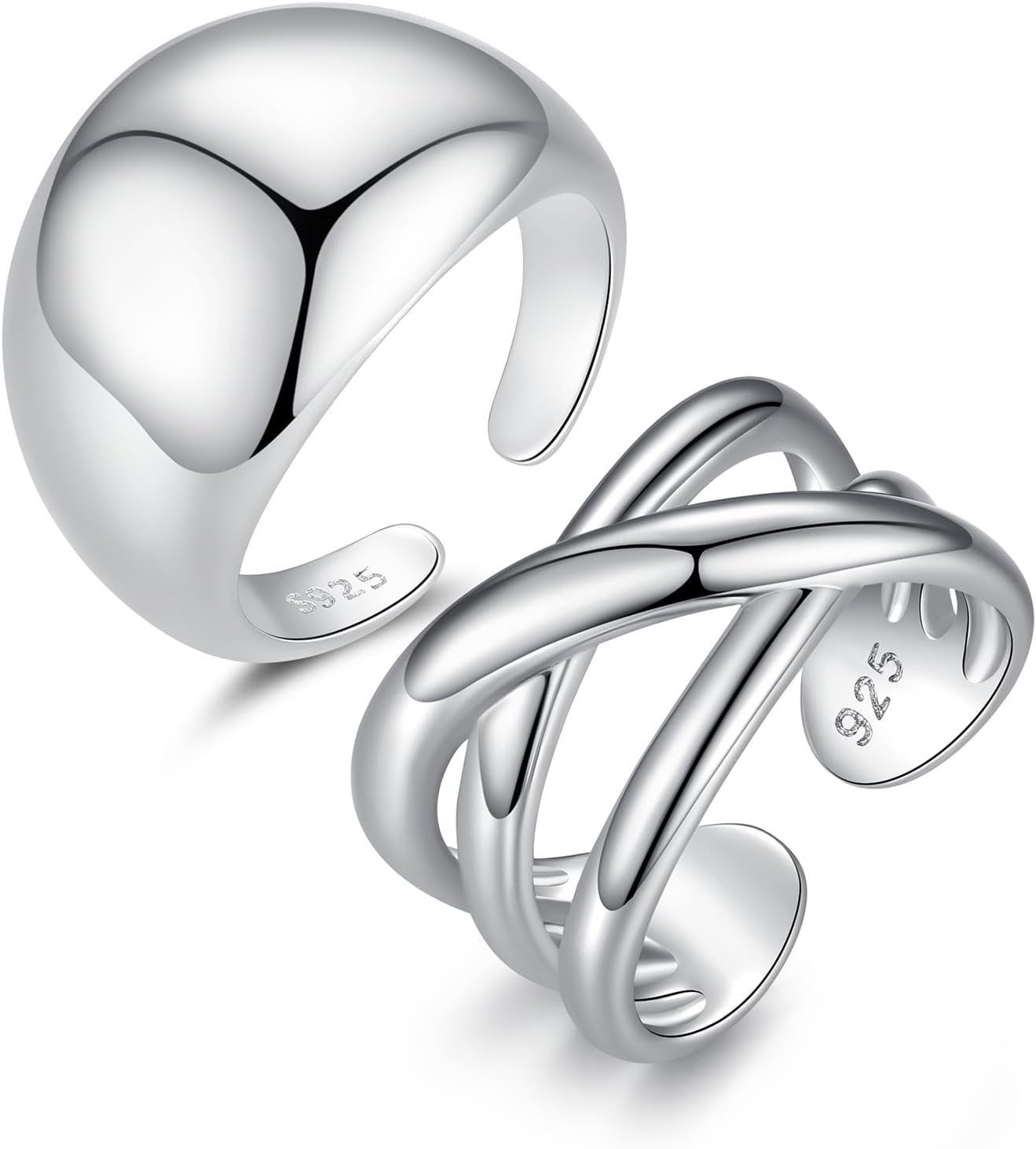 Nbsameng 925 Sterling Silver Women's Ring, Stackable Open End Ring, Size Adjustable, Gift Wrapped, Circular Openwork