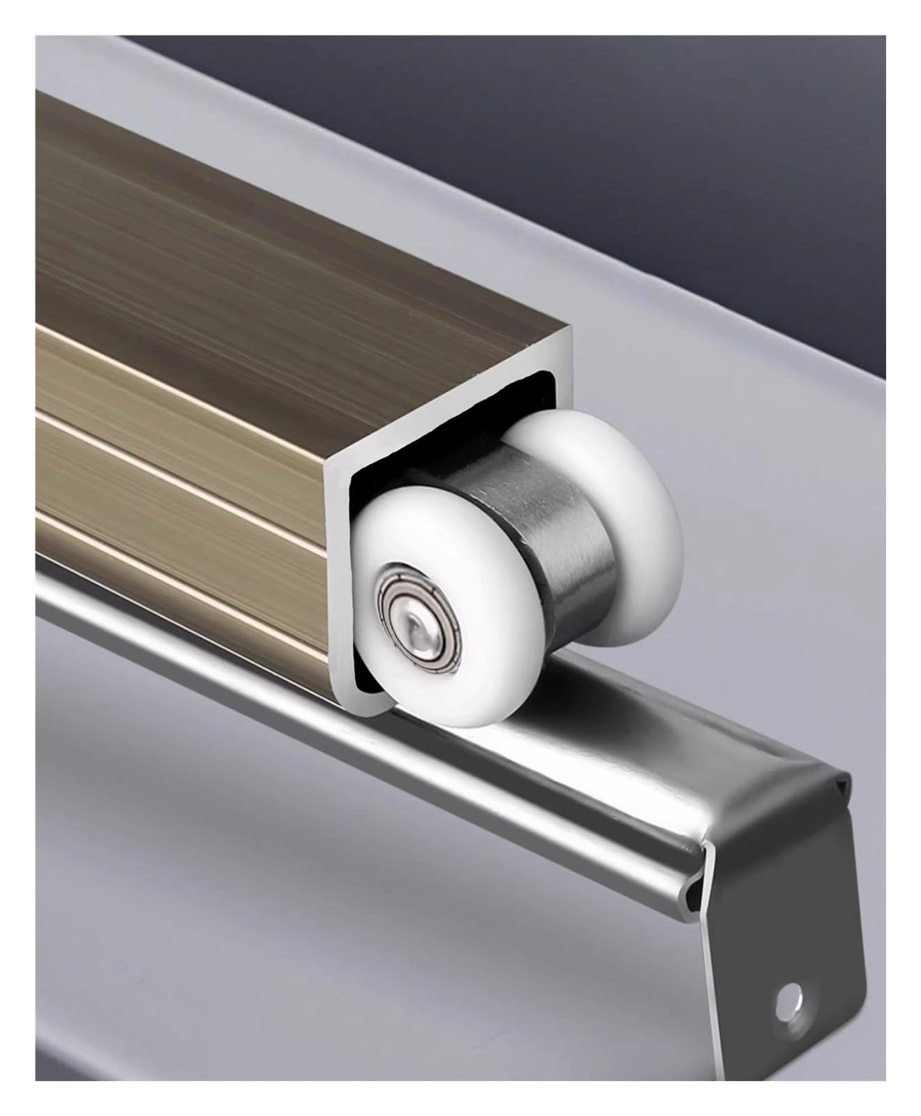 EBZFASO Sliding Door Track, Sliding Barn Door Hardware Track Kit Aluminum Rail System(Champagne,Length-3.4m)