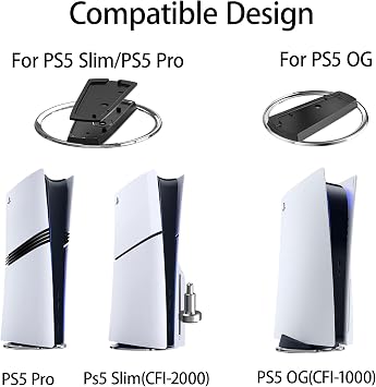 Junohawk Vertical Stand for PS 5 Consoles, Non-slip Base Mount for Ps 5 Slim Consoles, Space-Saving Design for PS 5, P5 5 Pro and Slim Disc/Digital Console