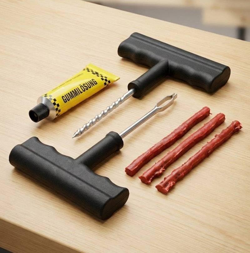 Tubeless Tyre Puncture Repair Kit with Reamer, Probe, Strip Plugs and Sealant for Cars, Bikes a& Auto Vehicles.-image-20