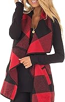 Women's Sleeveless Buffalo Plaid Vest Cardigan Coat - Lapel Open Front with Pockets, Fall Winter Layering