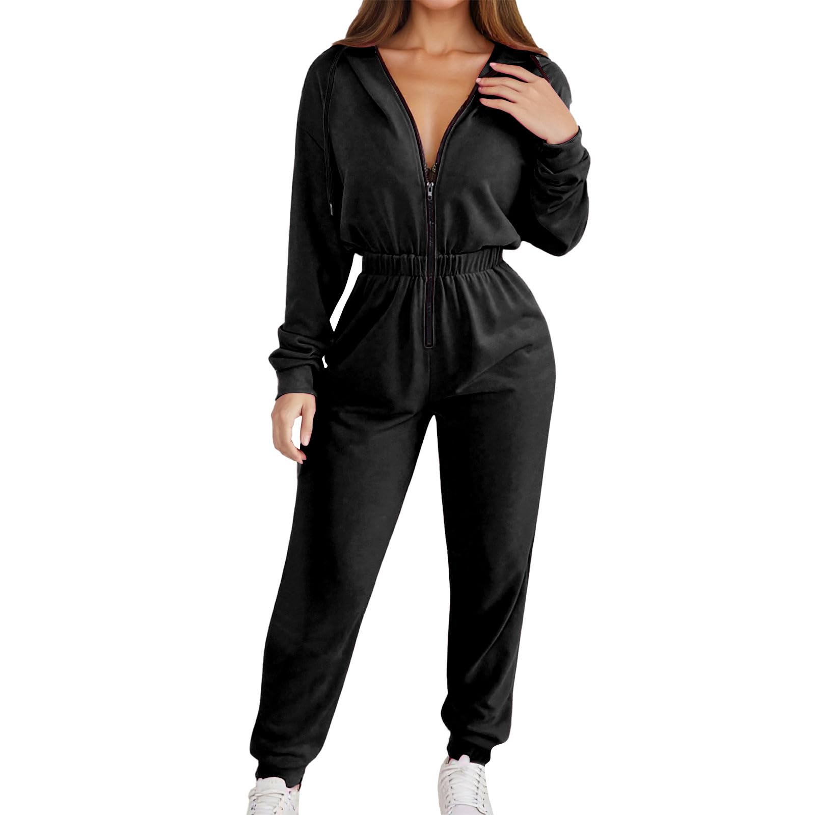 Combinaisons Et Combishorts Femme -Ensemble Chic Elegant grantaille manches longues capuche cordon serrage tenue d'hiver chaudécontractée polaire douce confortable élégante grantaille