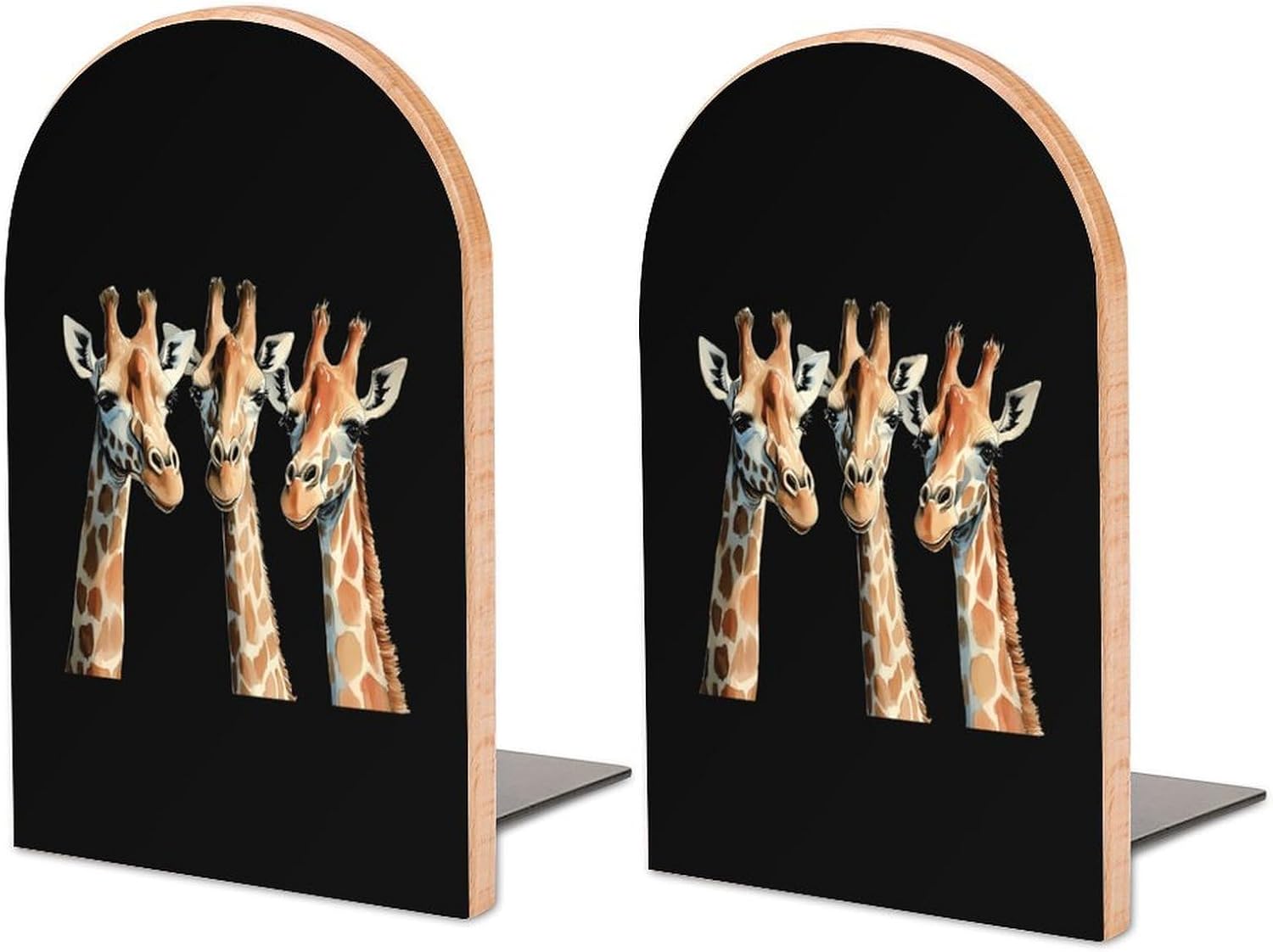Giraffes Funny Cute Wood Book Ends Decorative Bookends 1 Pair Non-Skid for Shelves Home Office 7 X 5 Inch