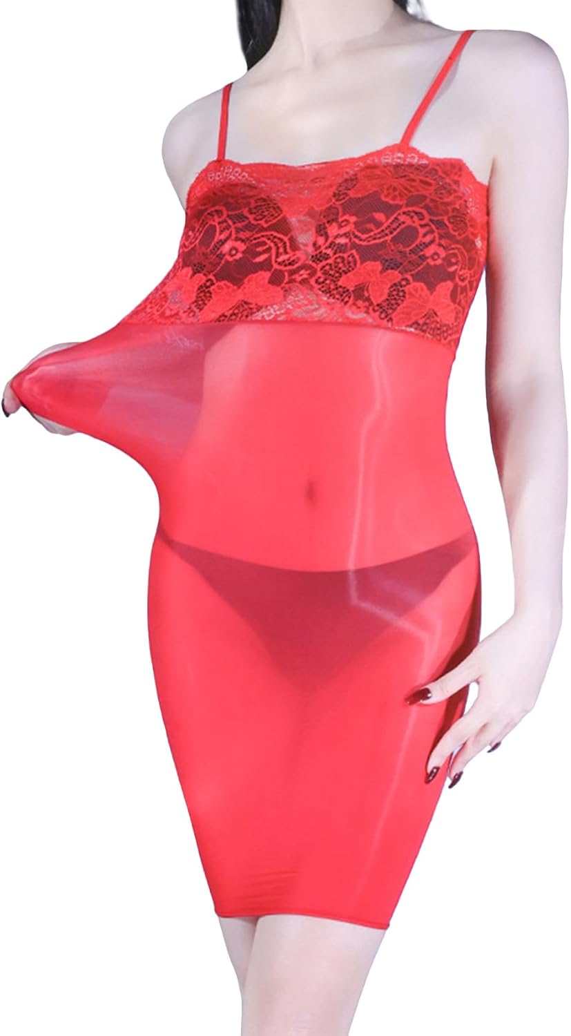 Womens Shiny Bodystockings Lingeries Dress Sexy Silky-Smooth Ultra-Thin 5D Lace Strappy Bodycon Dress