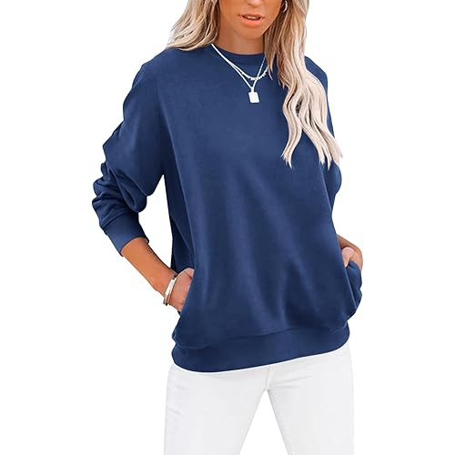 TICTICMIMI Women's Casual Long Sleeve Color Block/Solid Tops Crewneck Sweatshirts Cute Loose Fit Pullover with Pockets