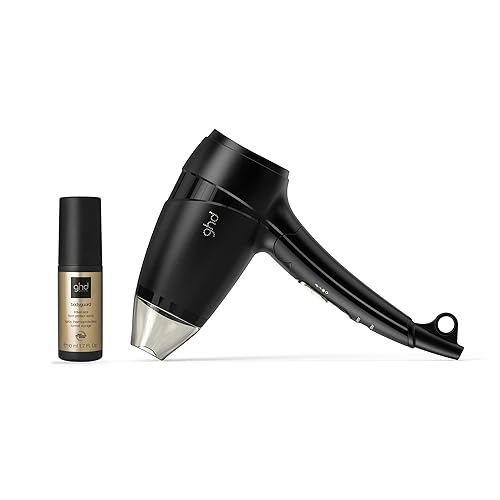ghd Flight+ - Secador de pelo de viaje Power Couple Secador de pelo ligero, potente y compacto de 1300 W (negro) con spray de protección térmica de