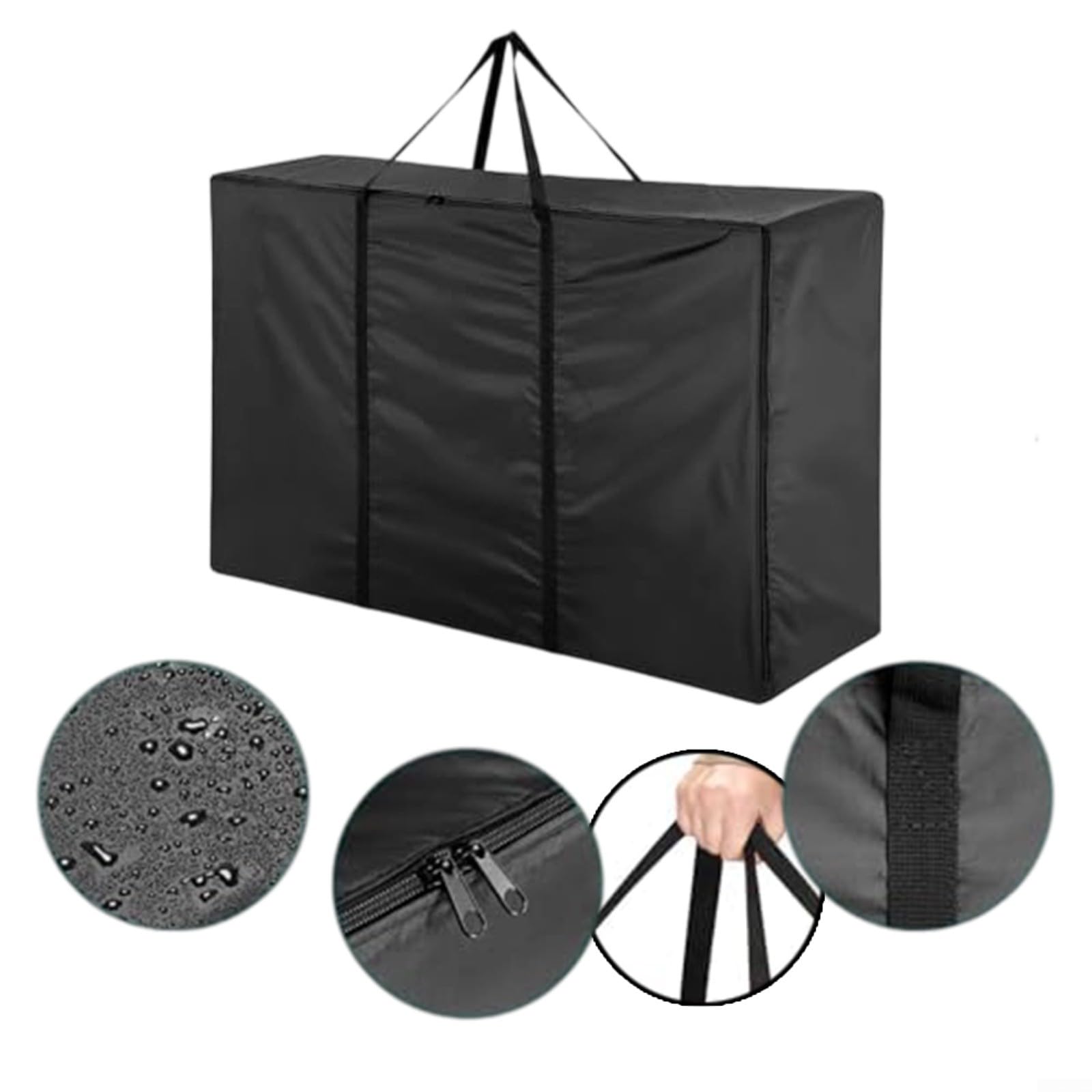 420D Oxford Borsa portaoggetti per cuscini da giardino, 180 x 60 x 80 cm, impermeabile e antistrappo, grande spazio con doppia cerniera e maniglie per il trasporto, nero (2 pezzi)