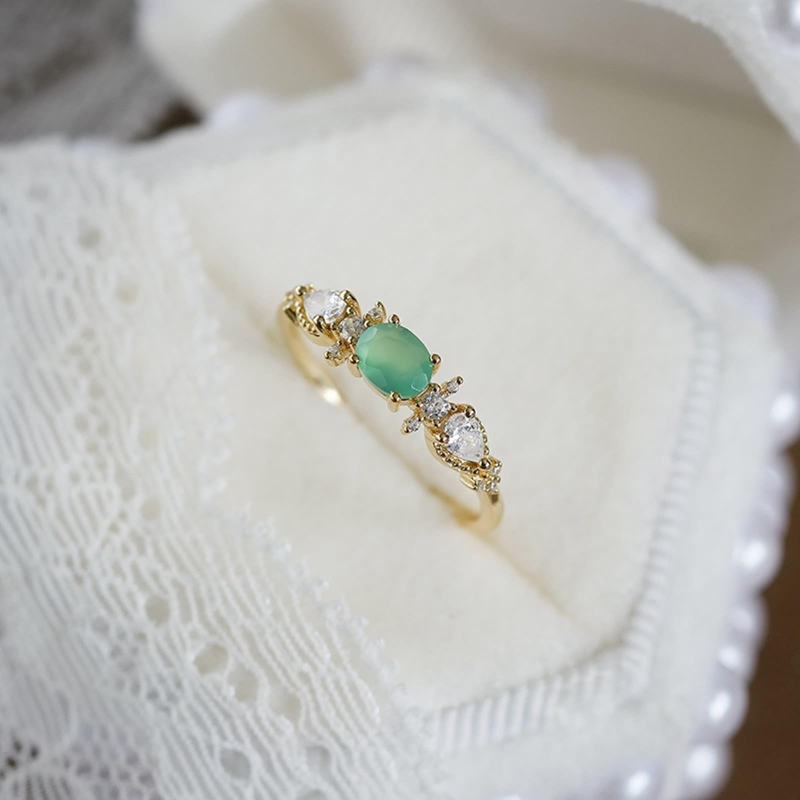 Anelli per partner in oro giallo 9 K/14 K/18 K con calcedonio verde ovale, classici