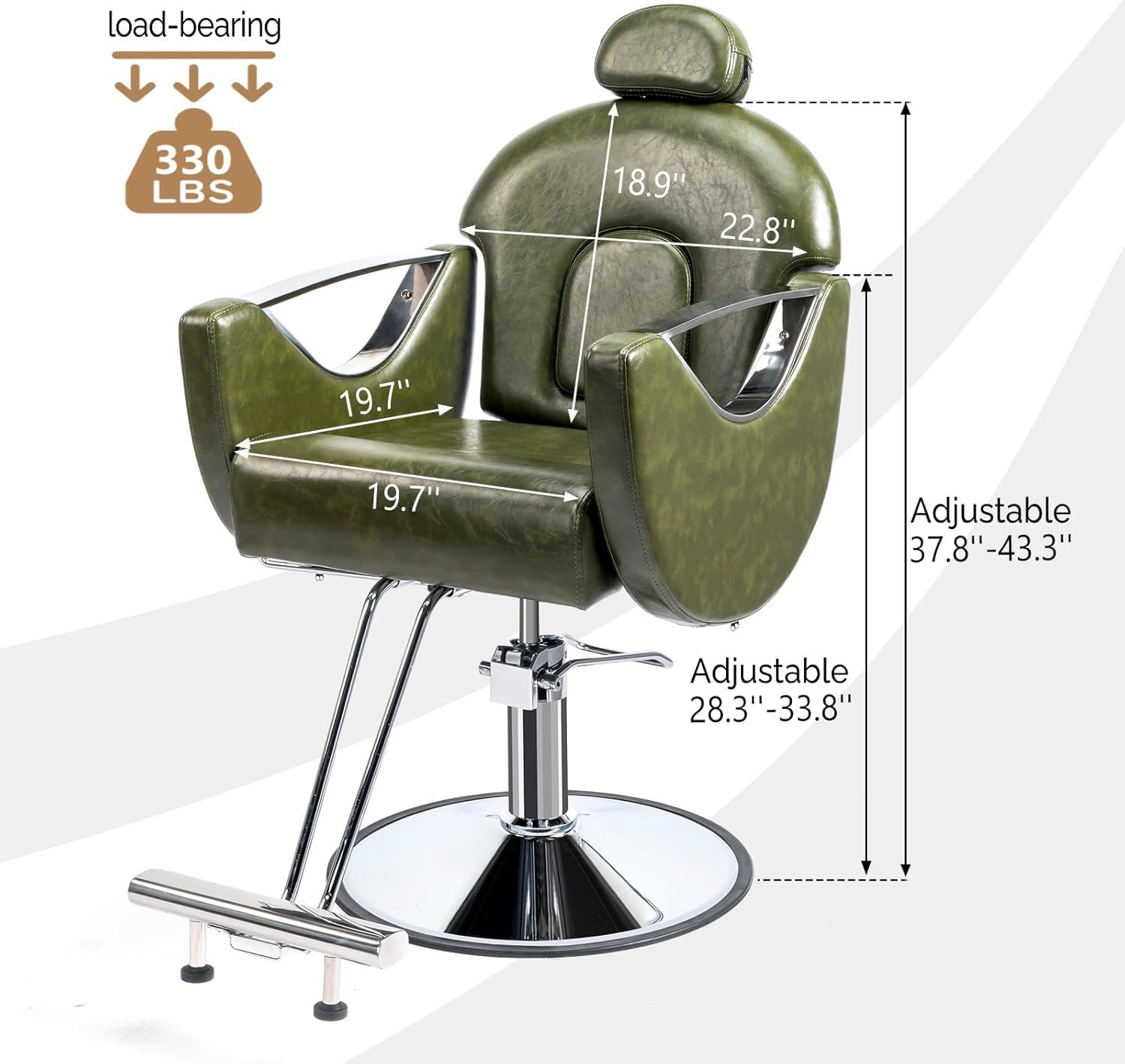 Friseurstuhl mit Kopfstütze, kippbar, höhenverstellbar, hydraulischer Friseurstuhl für Schönheitsstudio, Friseursalon und Tattoostudio,Grün