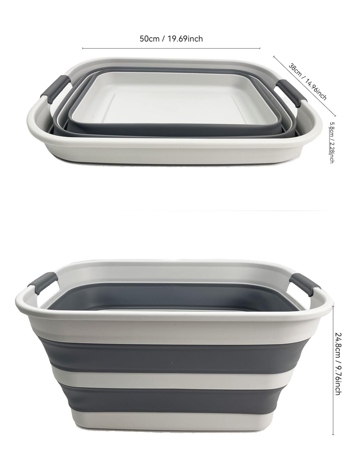 SAMMART Set di 2 biancheria pieghevole in plastica – Contenitore pieghevole pop-up – Lavandino portatile – Cesto portabiancheria salvaspazio (Grigio/Grigio acciaio, 27L)