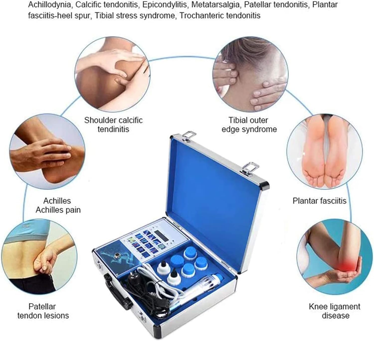 Machine de thérapie par Ondes de Choc, système Portable de thérapie Physique de la Douleur par Ondes de Choc avec 6 têtes de Massage pour soulager la Douleur et la Relaxation