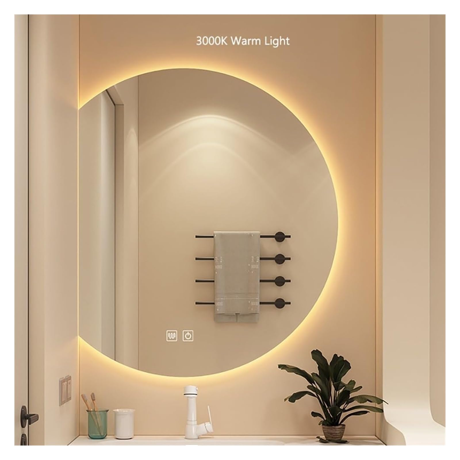 SXFSDOU LED Illuminated Semi-Circle Bathroom Mirror, Wall-Mounted Vanity Mirror with Demister, Touch Switch, 3 Color Modes, Decorative Half Moon Design, 50cm/19.6in