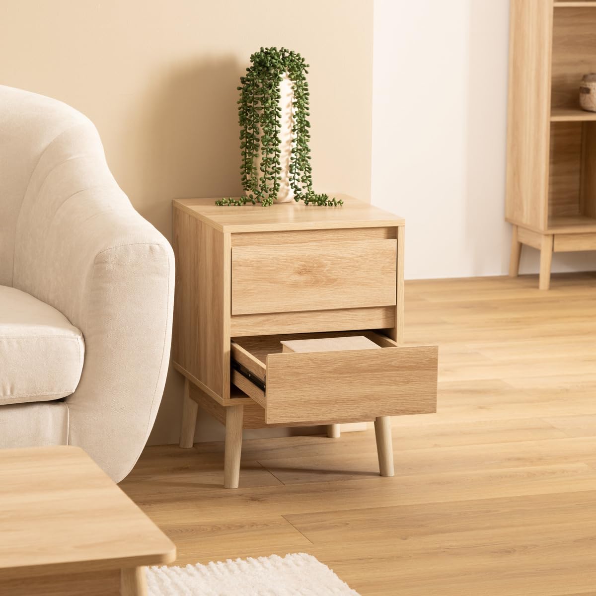 5five - Comodino con 2 cassetti, effetto rovere naturale abana