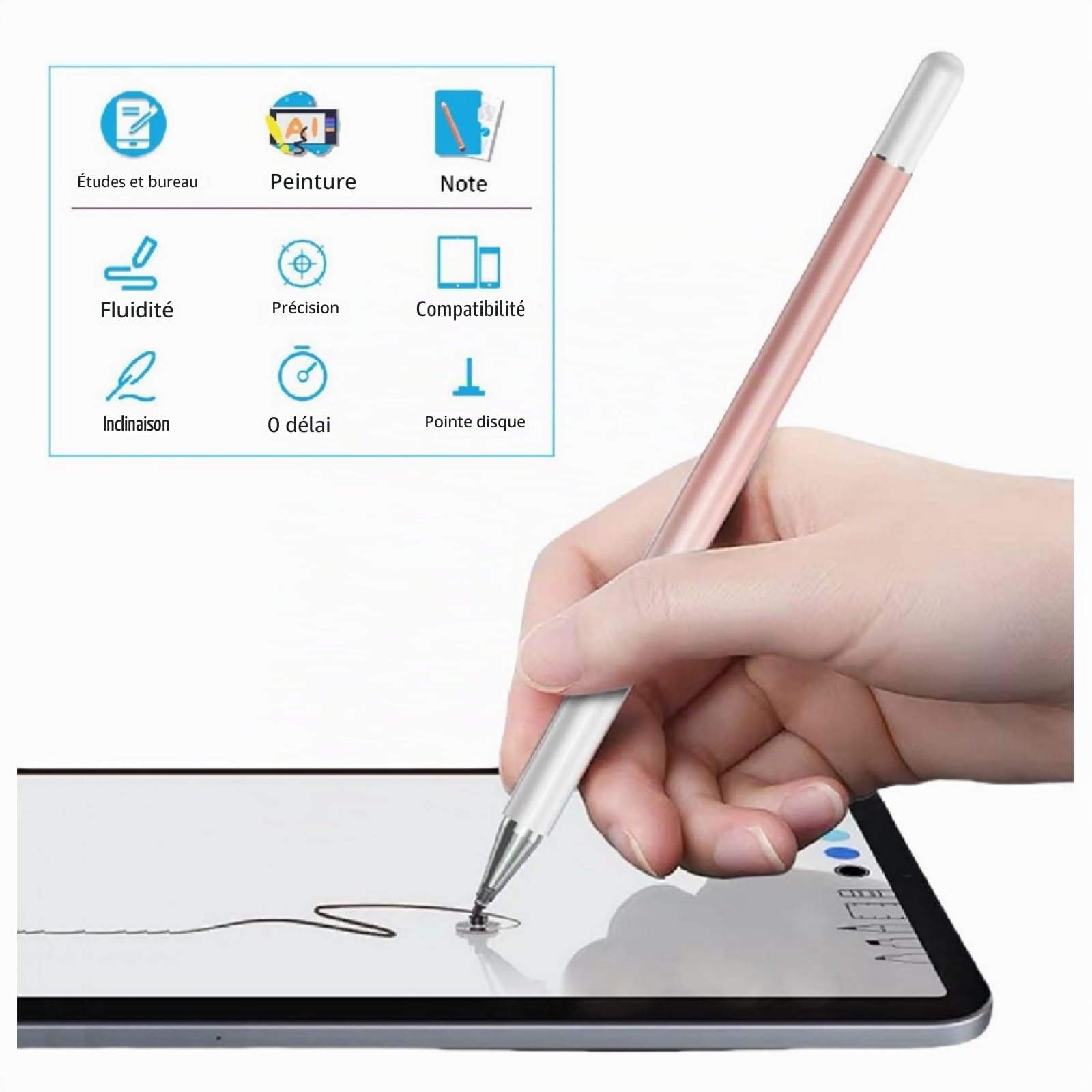 Stylet Haute Sensibilité pour Samsung Galaxy Tab A9+ A8 A7 A7 Lite, Apple iPad iPad Pro, Fire HD, Microsoft Surface, Noir