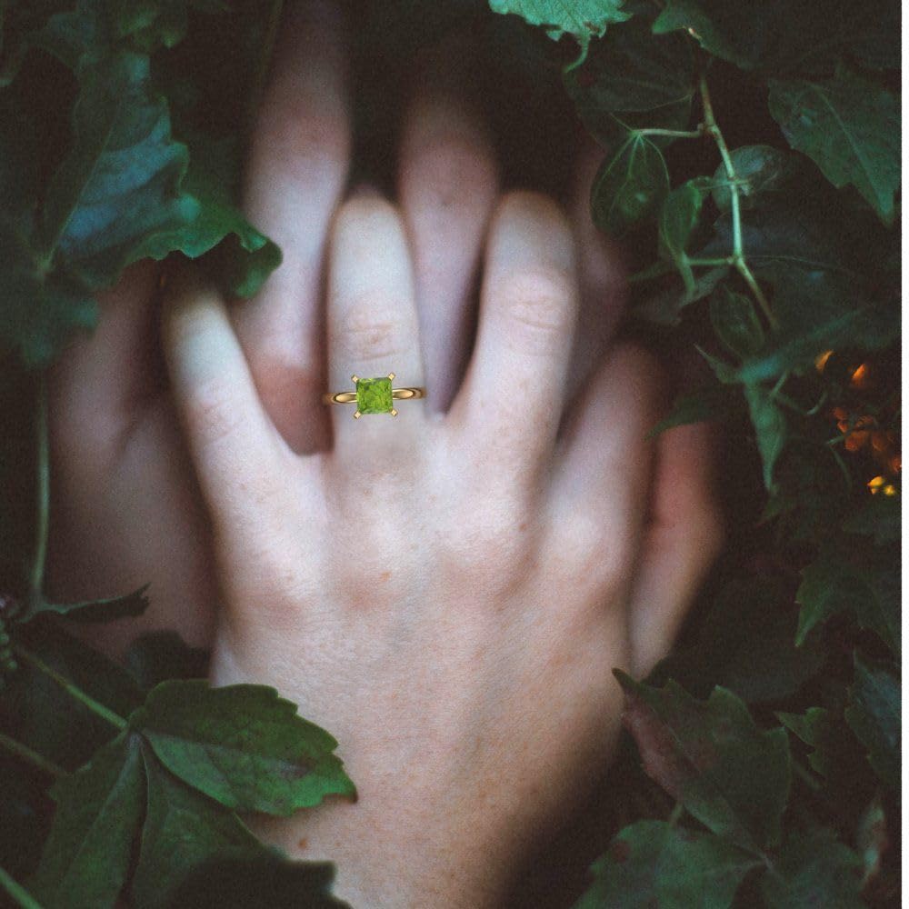 Clara Pucci 14K Solid Gold Engagement Ring for Women | 2 cttw Peridot Princess Cut Solitaire | Real Yellow Gold Wedding Ring
