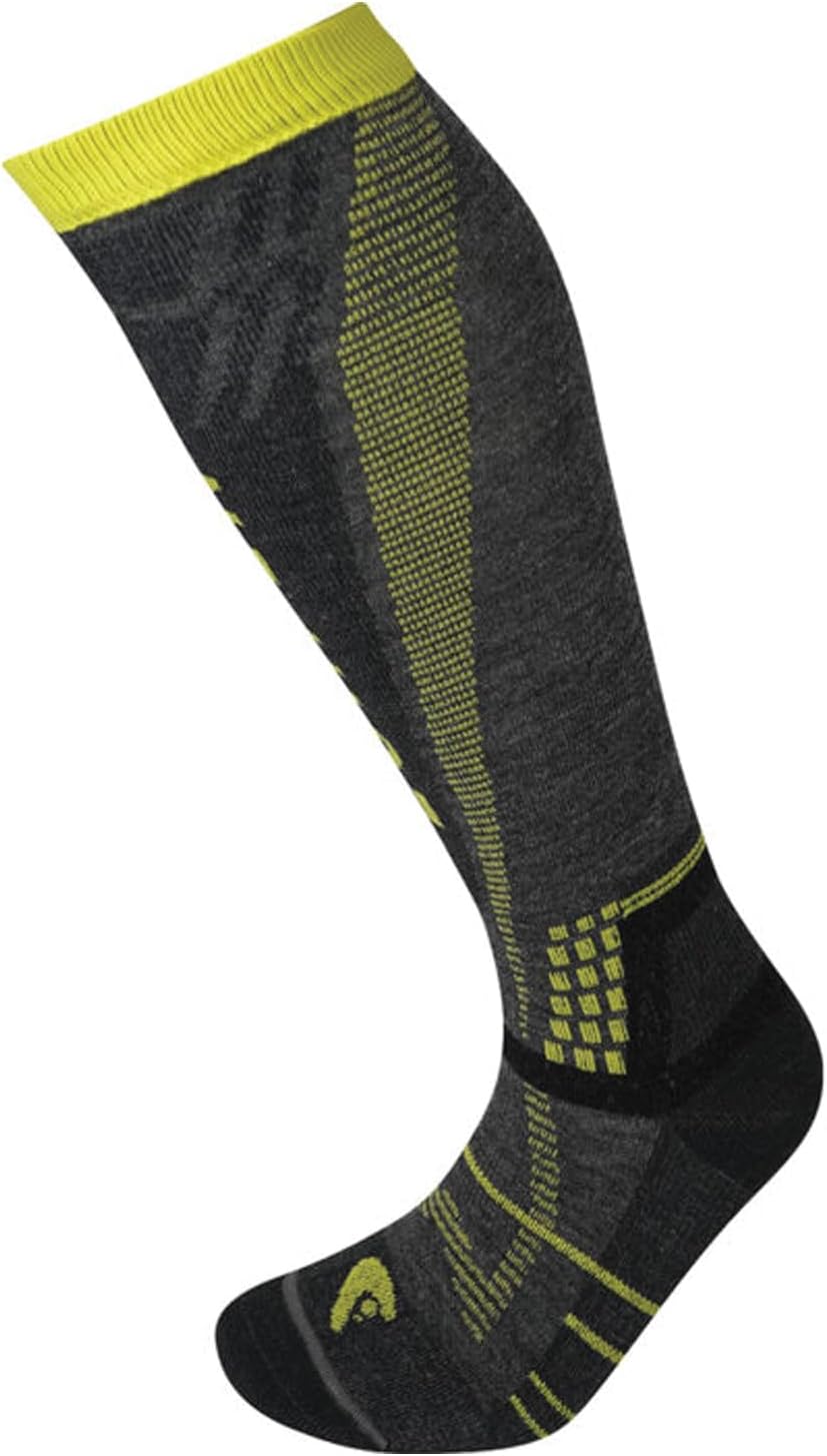 Lorpen T3 Women's Ski Light Eco Sock, Great for Winter Sports, Eco-Friendly & Sustainable, Tall and Cushioned, Charcoal/Lime, Size Medium