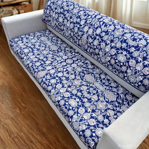 Image of Homerz Premium 7 (3+2+2) Seater Velvet Sofa Panel Cover with Digital Prints | Anti-Slip Backing (Nawab, 7 (3+2+2) Seater with Back)