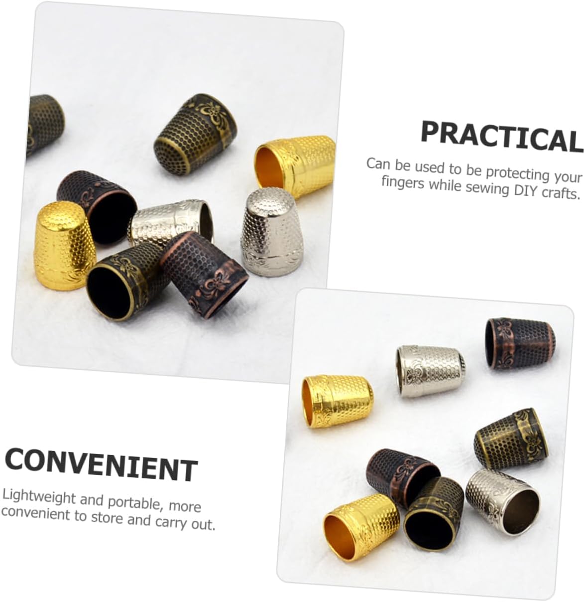 PLAFOPE 10pcs Copper Sewing Thimble Vintage Style Finger Protector for Hand Sewing DIY Crafts Convenient Finger Tips Protector Durable Lightweight Design
