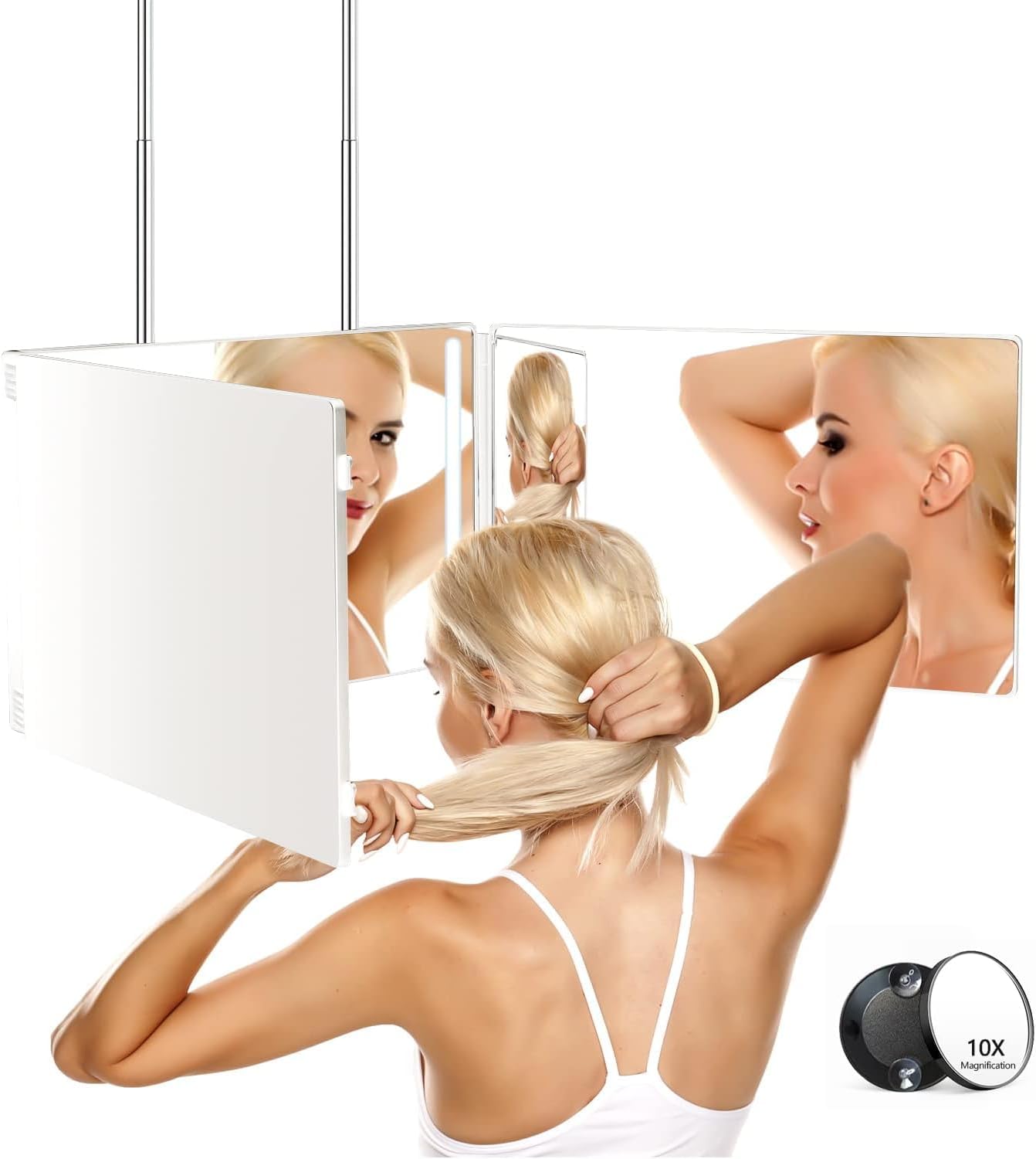 JANMPASK 3-Way LED Mirror with Light, 360° Makeup/Back View