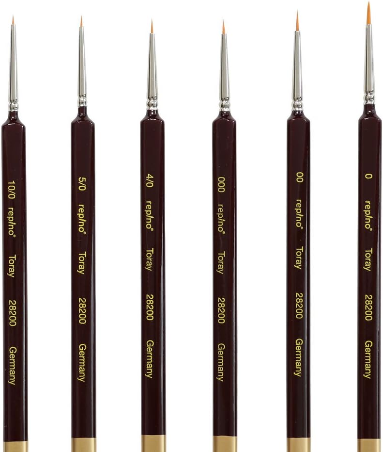 Repino Fine Detail Artist Brushes Set of 6 - Sizes 10/0, 5/0, 4/0, 000, 00, 0