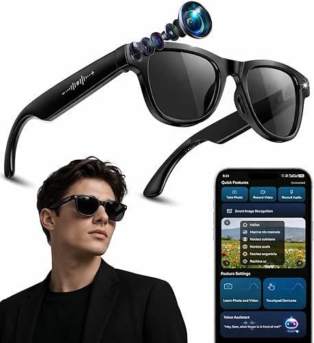 2026 AI Smart Glasses with 8MP 4K Camera, Video Recording Glasses with Photo, Real-Time Translation in 139 Languages, Chat...