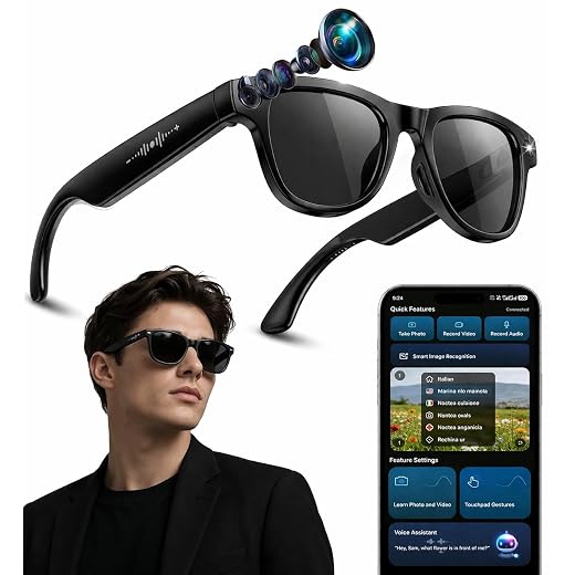 2026 AI Smart Glasses with 8MP 4K Camera, Video Recording Glasses with Photo, Real-Time Translation in 139 Languages, ChatGPT Voice Assistant, Open-Ear Bluetooth Headphones, Travel, Meetings & Vlog