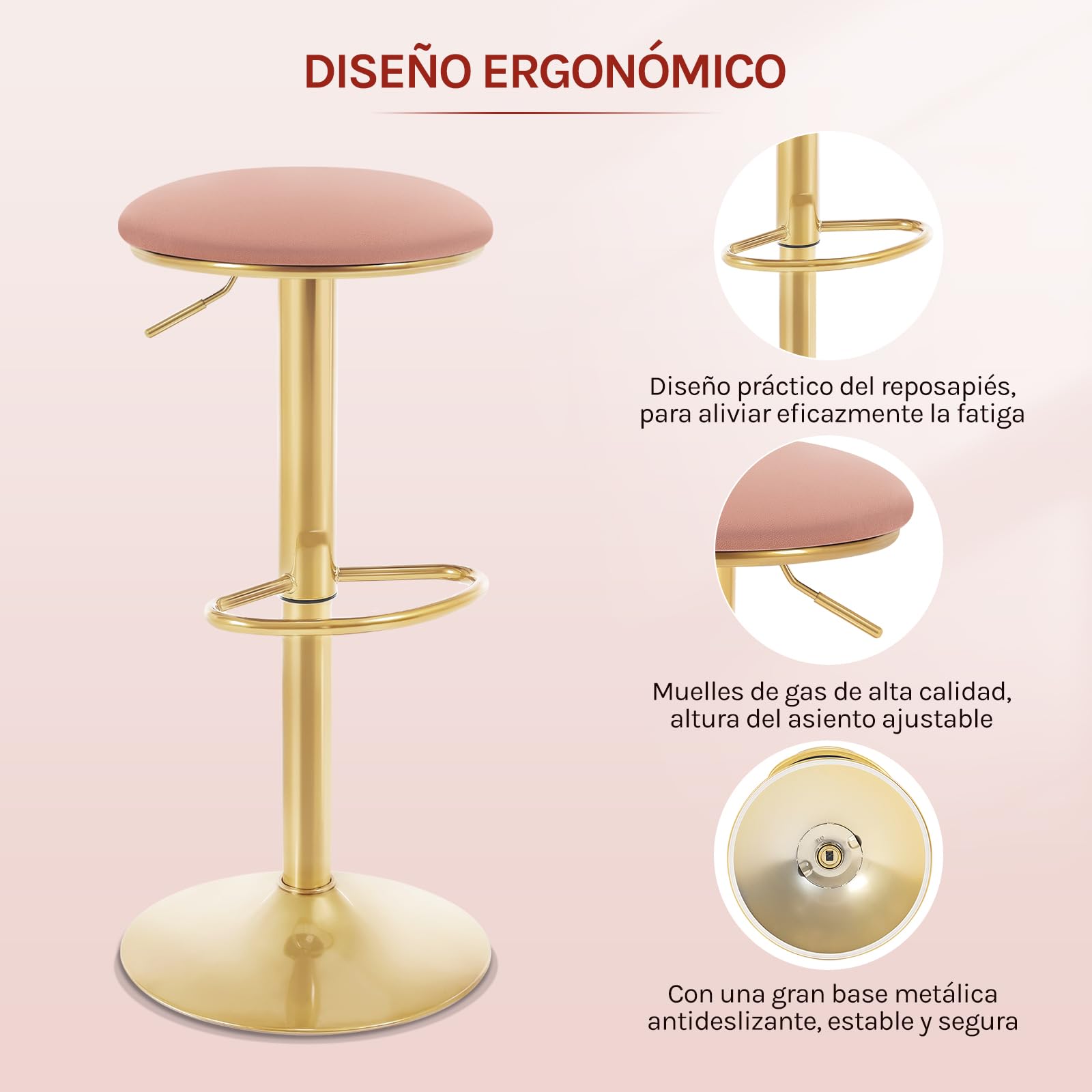 WOLTU Taburetes de Bar Juego de 2 con Reposapies Terciopelo, Rosa