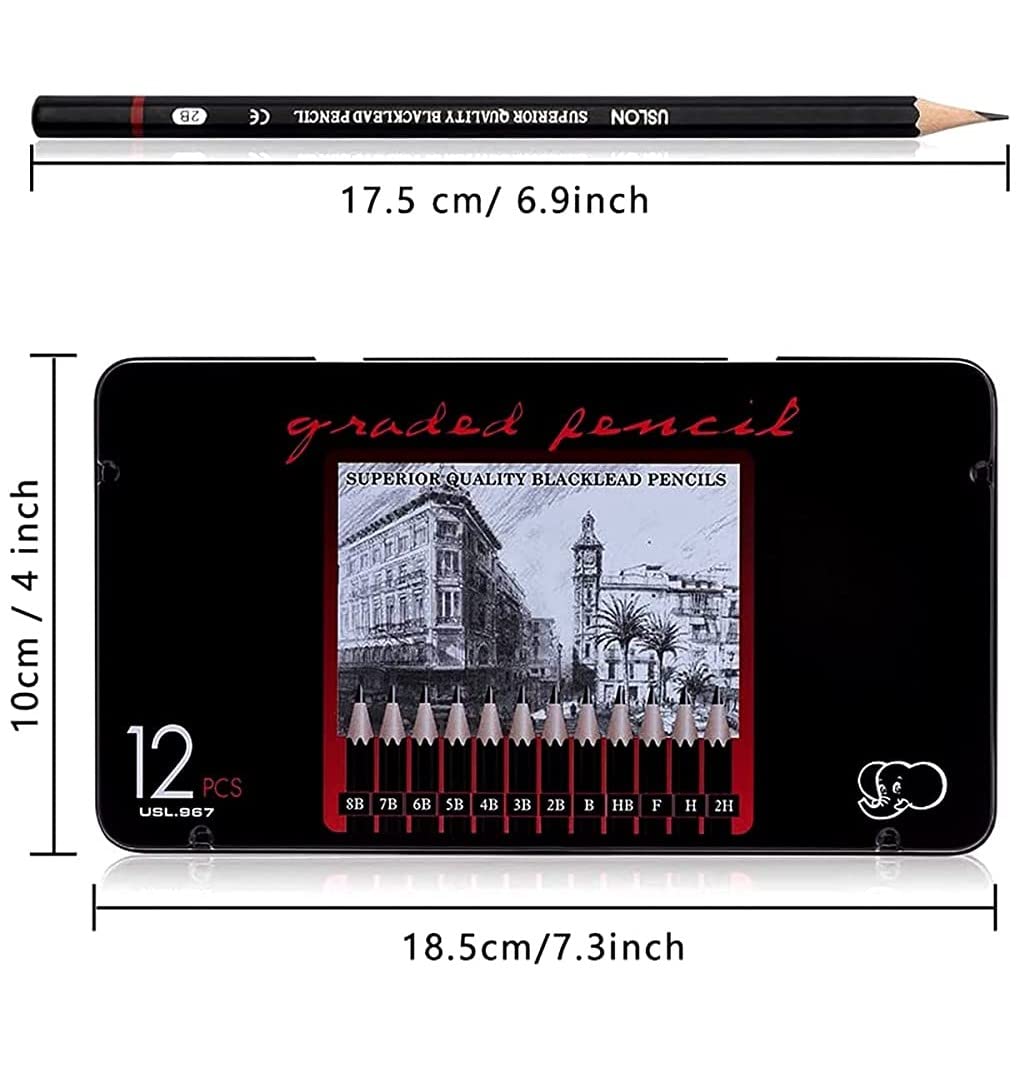Worison Graded Sketch Pencil Set Of 12 Pc In Elegant Tin Box|Black 1