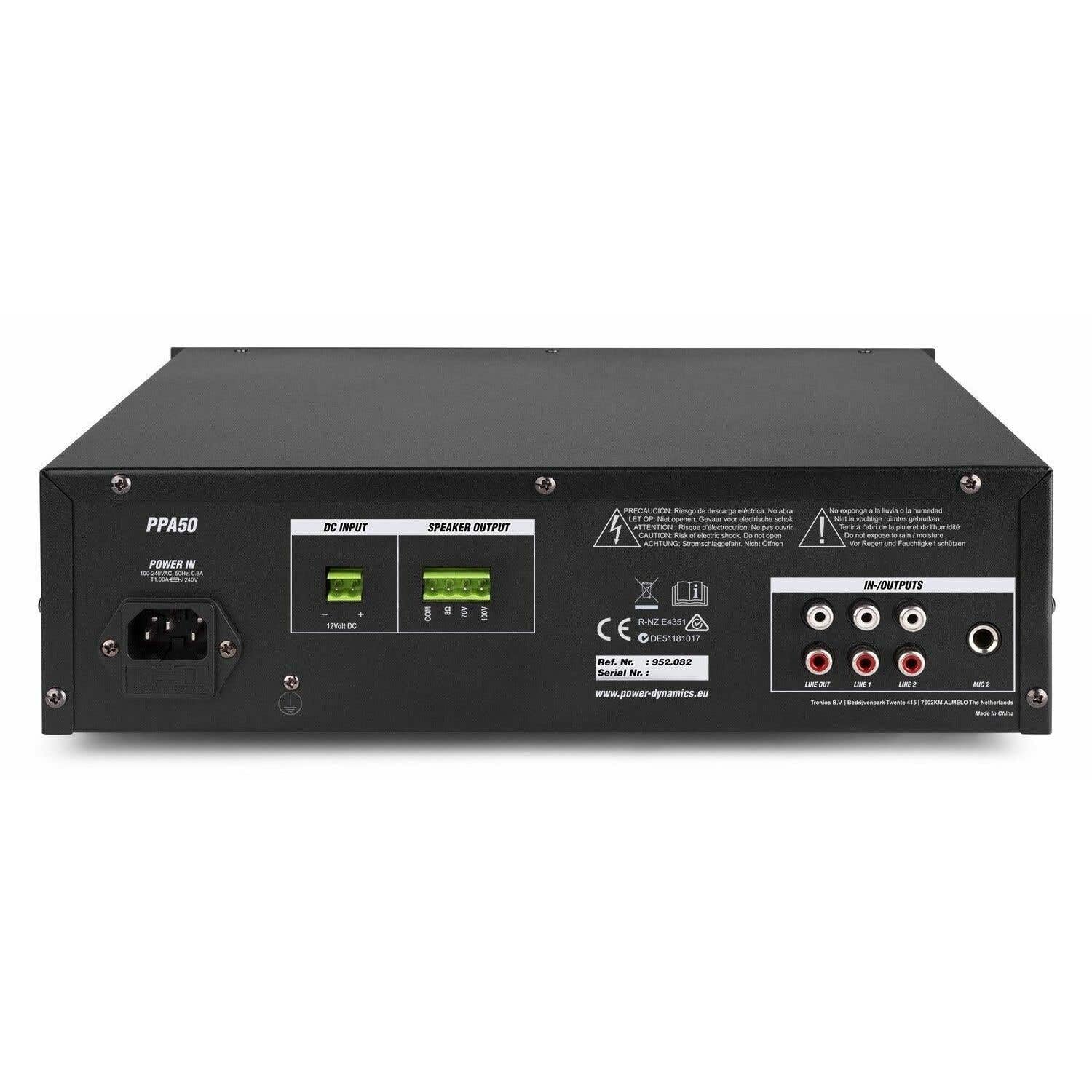 Power Dynamics PPA50 Amplificateur Mixeur 100V 50W Bluetooth Télécommande sans Fil USB SD