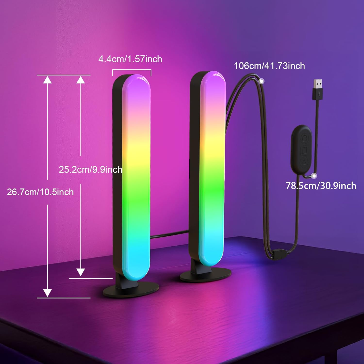 Smart LED Light Bars with APP Control, Dual PC TV Ambient Lighting Kit, Music Sync Mode, 16 Million Colors, USB Powered Desktop Atmosphere Lights for Gaming Setup