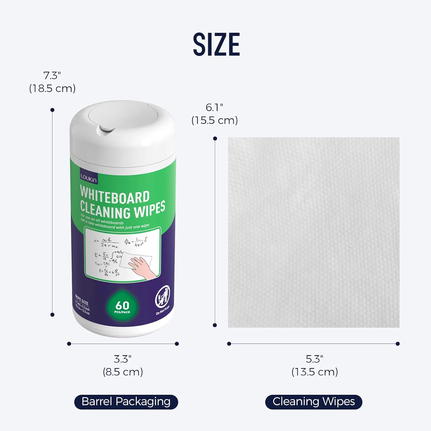 loukin 180 Whiteboard Cleaning Wipes, Dry Erase Wipes, Non-toxic White Board Cleaner for Office, School, Home (60 Wipes/Pack, 3-Pack)