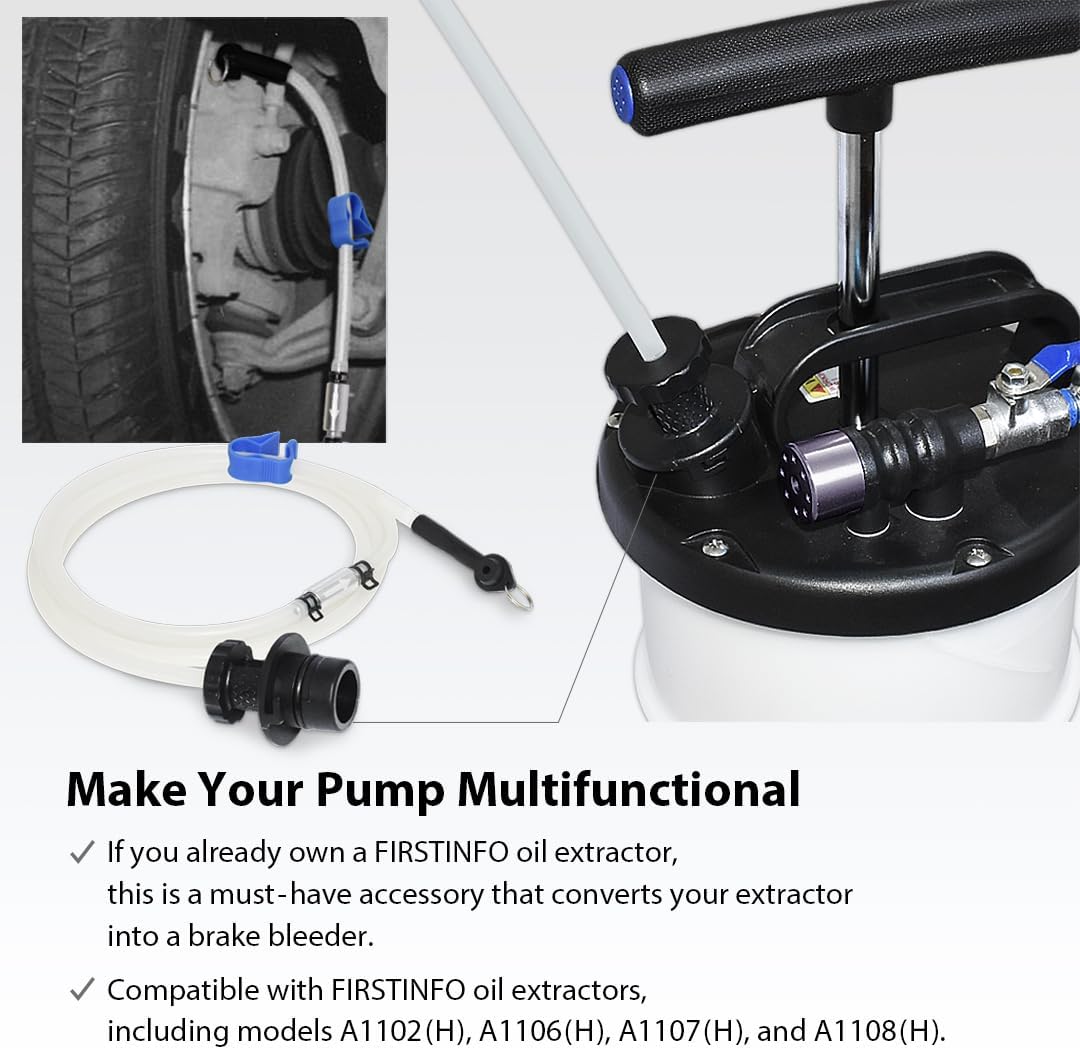 FIRSTINFO A1106G Automotive Brake Bleeding Hose, 2 Meters (78.7 inches) with One Way Check Valve and Oil Stopper Valve for FIRSTINFO 6.5L, 9L, 10.5L, 15L Oil Extractors