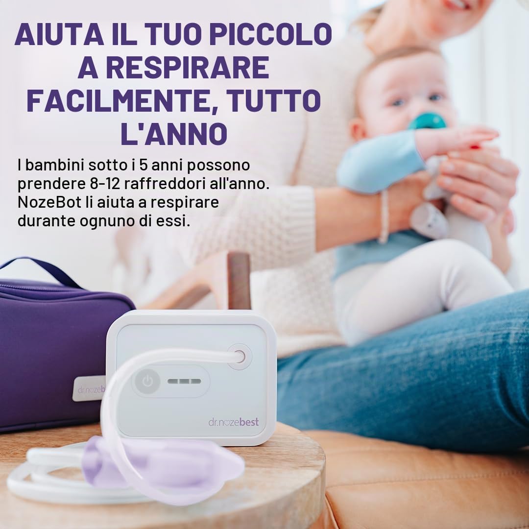 Dr. Noze Best - NozeBot | Aspiratore nasale elettrico | Aspirazione di grado ospedaliero | Sicuro per neonati e bambini piccoli (congestione da lieve a grave - L'originale NozeBot)
