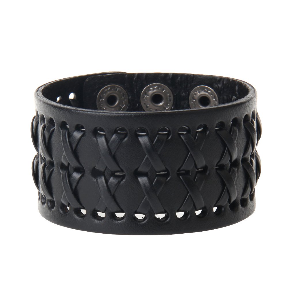Jeilwiy Punk Leather Wristbands for Men Bracelets Handmade Wide Cuff Bangle Braided Jewelry Black Brown Adjustable - Teen Girls Boys Punk Father's Gifts