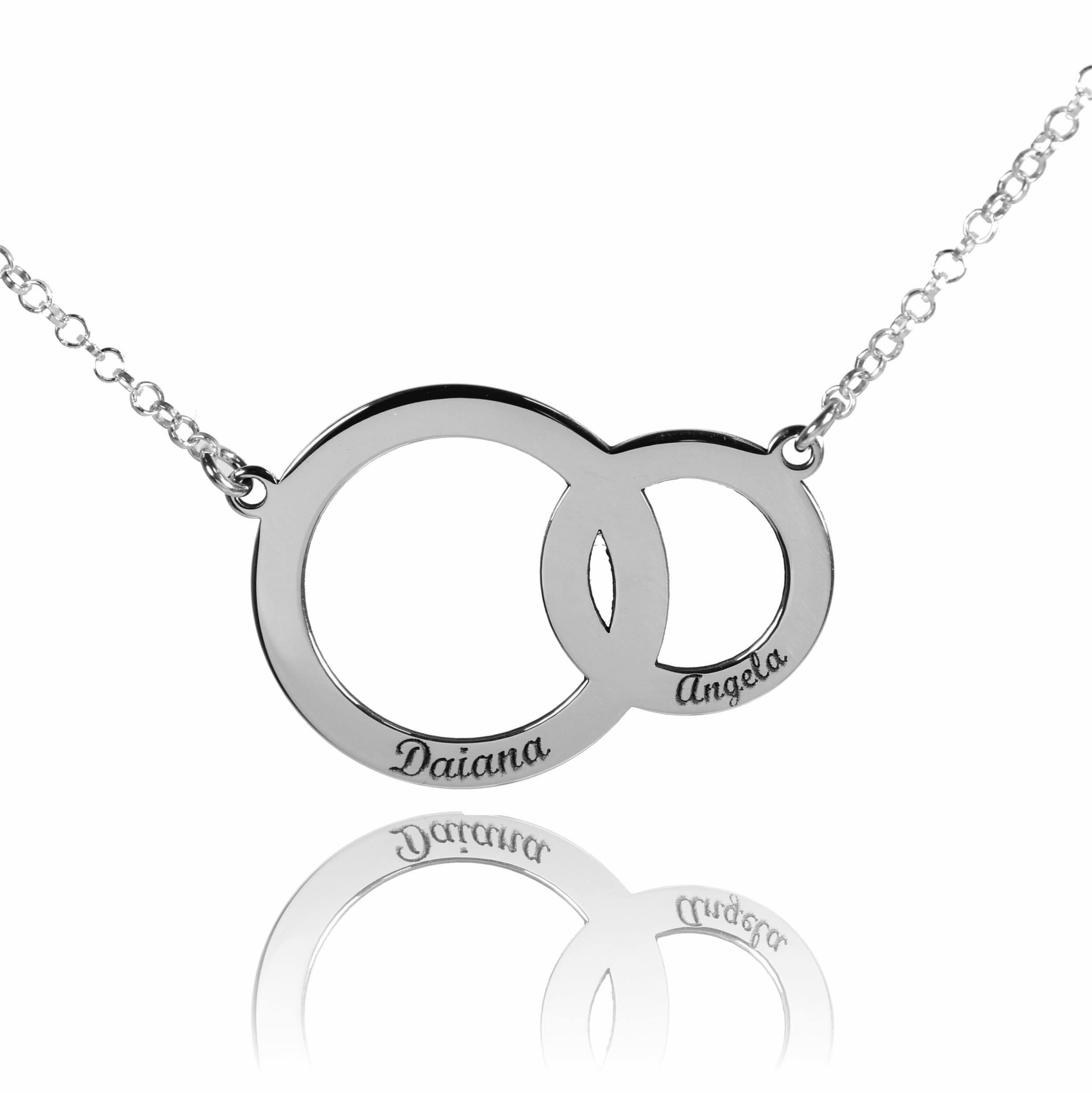 Collar Aros con Nombres Personalizados en Plata de Ley 925/1000. Día de la Madre. Navidad. Personalizado. Modelo: Colgante Aros dobles