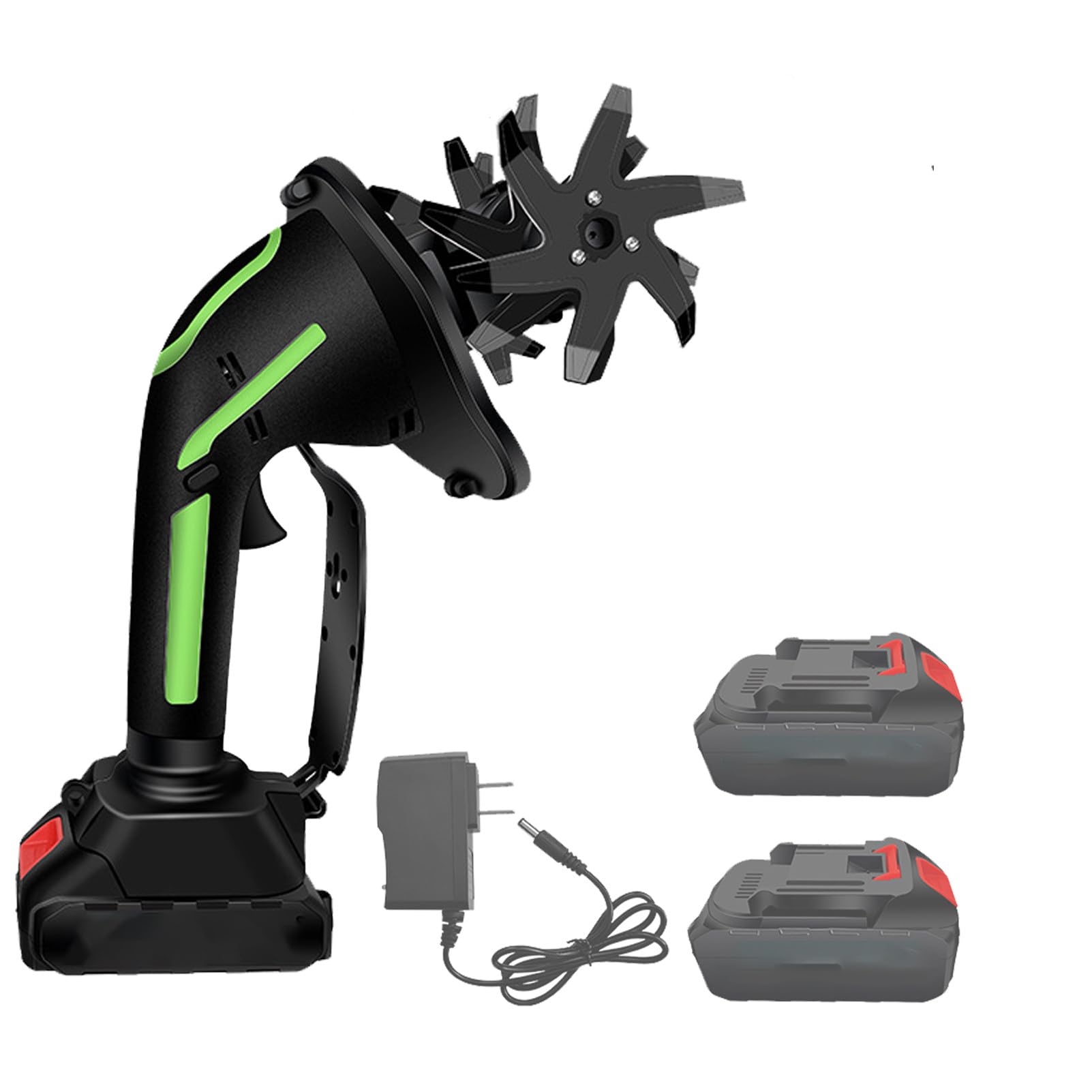 Pnpaea 21v Cordless Tiller For Gardening,Electric Garden Tiller,Powered Mini Cultivator With 1.5ah Batteries,for Lawn/soil Cultivation 2 Battery,for Vegetable Garden, Greenhouse Green-