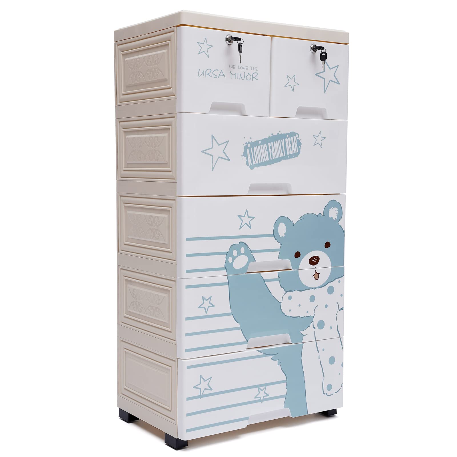 Plastic Drawers Storage Cart Mobile Cabinet with Casters, 5 Drawer Stackable Vertical Clothes Storage Tower Tall Chest Closet, Large Containers Organizer Unit (14