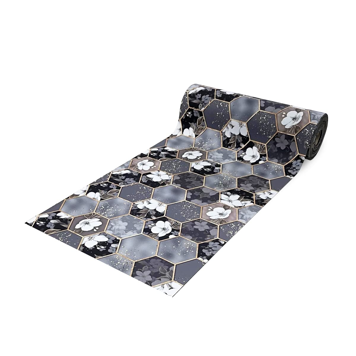 Tapis de guidage caoutchouc gris SaRani 500x50cm motif hexagone